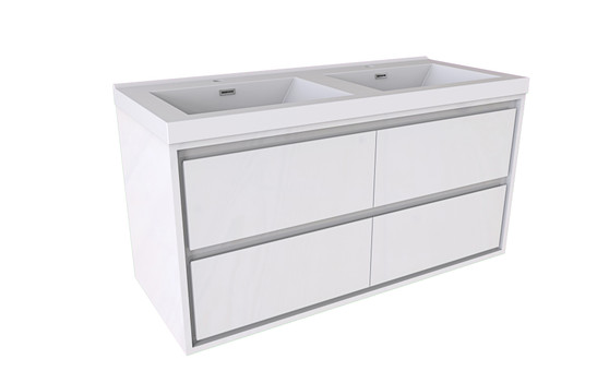 Murray 48" Gloss White Wall Mounted Modern Vanity - Double Sink