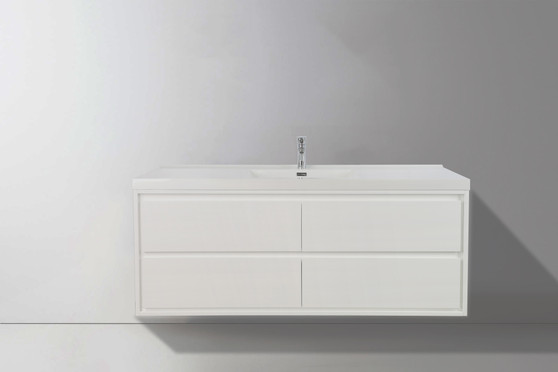 Murray 60" Gloss White Wall Mounted Modern Vanity - Single Sink