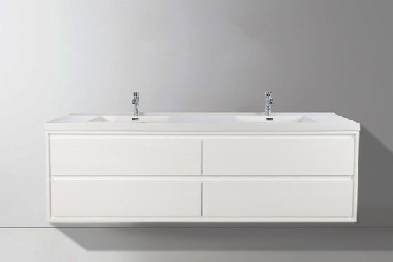 Murray 84" Gloss White Wall Mounted Modern Vanity - Double Sink