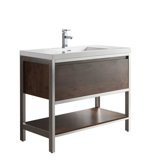 LAKE 42" FREESTANDING MODERN ROSEWOOD VANITY WITH CHROME STAINLESS STEEL FRAME
