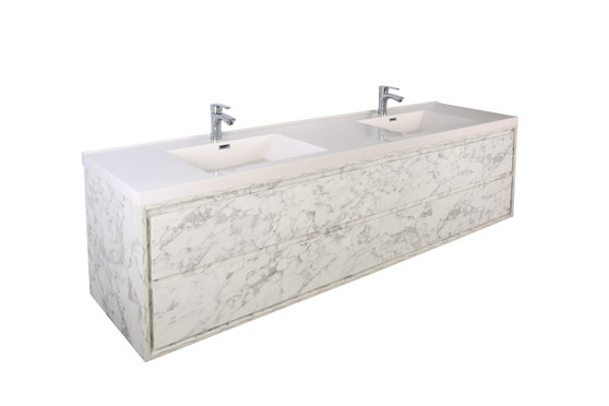 Murray 84" White Marble Wall Mounted Modern Vanity - Double Sink