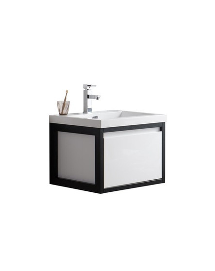Lake 24" Glossy White Wall Hung Modern Bathroom Vanity with Matte Black Stainless Steel Frame with Acrylic Sink
