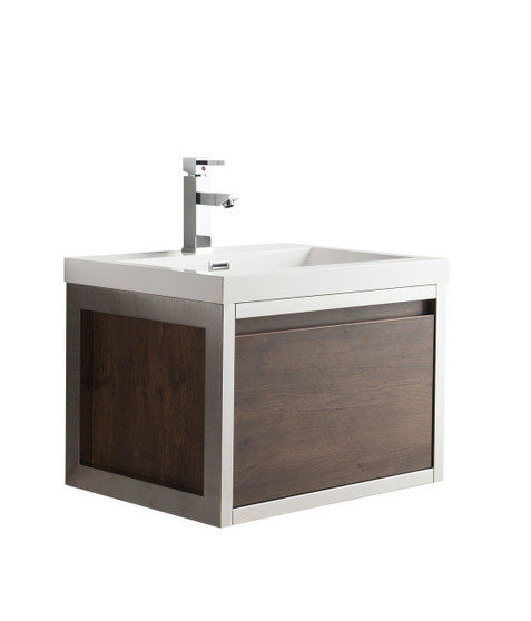 Lake 24" Rosewood Wall Hung Modern Bathroom Vanity with Chrome Stainless Steel Frame with Acrylic Sink
