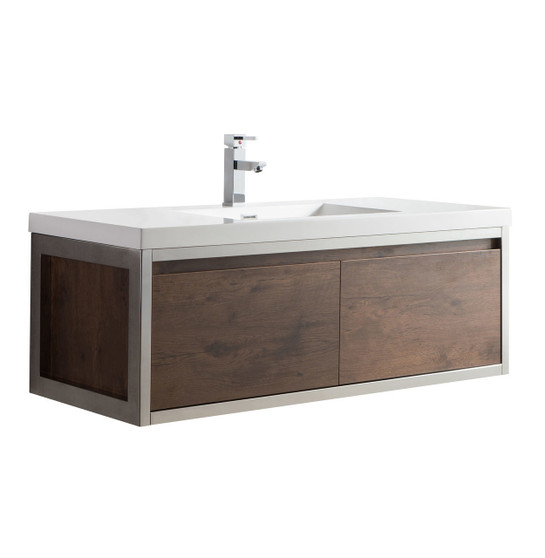 Lake 48" Rosewood Wall Hung Modern Bathroom Vanity with Chrome Stainless Steel Frame with Acrylic Sink