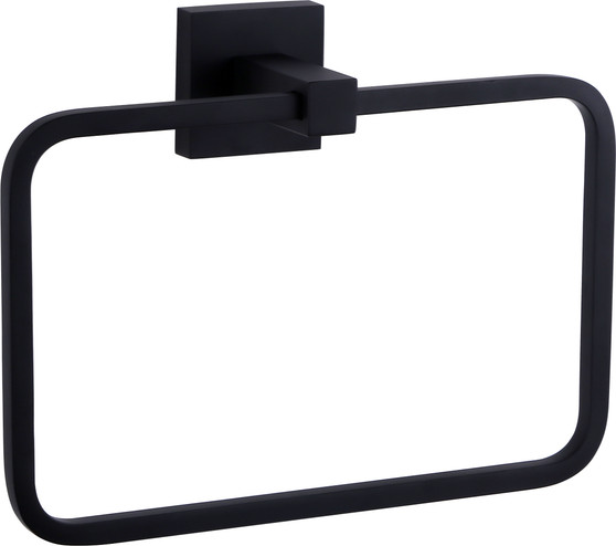 8" Matte Black Towel Ring with Square Wall Mount - 93602MB