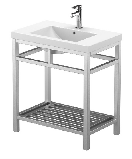 PC 30" STAINLESS STEEL CONSOLE W/ WHITE ACRYLIC SINK - BRUSHED NICKLE