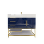  BT001 42’’High Gloss Night Blue Freestanding Vanity with Reinforced Acrylic Sink (Left Side Drawers)