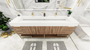 BT001 84’’White Oak Freestanding Vanity with Reinforced Acrylic Sink