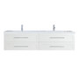 T&T 84 Inch Double Sinks Wall Mounted Vanity with Reinforced Acrylic Sink High Gloss White