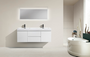 MORENO MOF 60" DOUBLE SINK HIGH GLOSS WHITE WALL MOUNTED MODERN BATHROOM VANITY WITH REEINFORCED ACRYLIC SINK