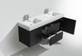 MORENO MOF 60" DOUBLE SINK BLACK WALL MOUNTED MODERN BATHROOM VANITY WITH REEINFORCED ACRYLIC SINK