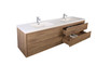 Murray 84" Teak Oak Wall Mounted Modern Vanity - Double Sink