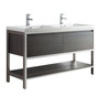 LAKE 60" FREESTANDING MODERN GREY OAK VANITY WITH CHROME STAINLESS STEEL FRAME