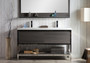 LAKE 60" FREESTANDING MODERN GREY OAK VANITY WITH CHROME STAINLESS STEEL FRAME