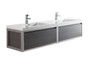 Lake 84" Grey Oak Wall Hung Modern Bathroom Vanity with Chrome Stainless Steel Frame with Acrylic Sink
