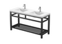 PC 60" DOUBLE SINK VANITY STAINLESS STEEL CONSOLE W/ WHITE ACRYLIC SINK - BLACK