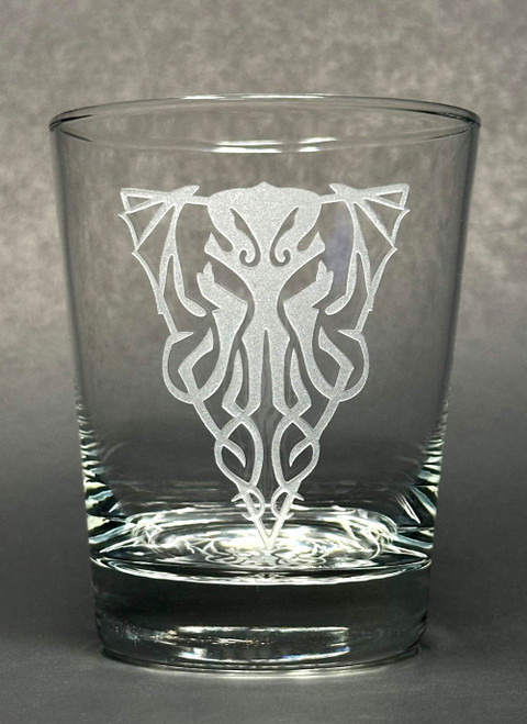 Metal Cthulhu etched tumbler glass