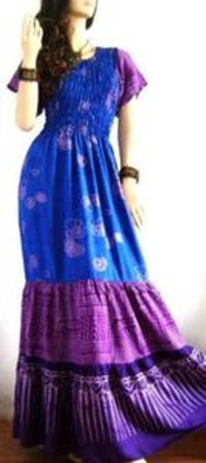 SALE New 3 TIER Blue Purple Long Dress Batik Gypsy Boho Beach 12 14 16 18 20 20