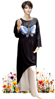 SALE New SWING Handmade Black Purple Butterfly Blouse Tunic Long Top  22 24 26 F