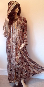 New Black Gold Hooded Long Silky Long Abaya Kaftan Dress S M L XL