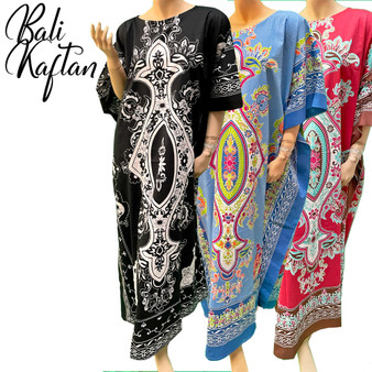 BALI Beautiful 100% Cotton Batik Kaftan Dress in Black, Red or Blue - Freesize