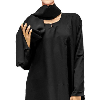 2 Piece Saudi Black Abaya Jilbab Dress & Scarf