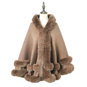 LUX Winter Women Ladies Celeb Faux Fur Double Layered Wrap Poncho Shawl Cape Cloak