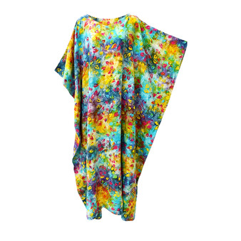 GLOW Vibrant Tie Dyed Leaf Kaftan Caftan Cool Soft Long Ladies Dress Plus Hand Printed