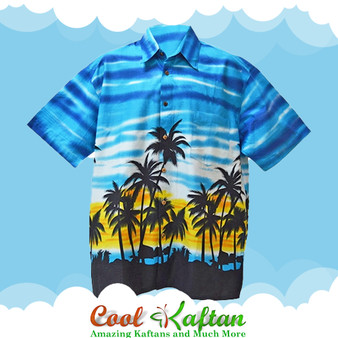 ANDAMAN Handmade 100% Cotton Batik Beach Top Hawaii Shirt Mens Short Sleeved