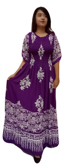 3 Tier Purple Maxi Smocked Long Party Casual Kaftan Dress Batik Gypsy Boho Beach 12 14 16 18 20 20