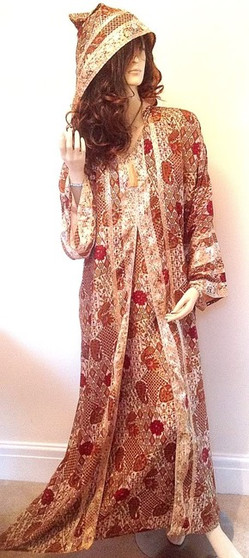  Red Gold Moroccan Hooded Silky Party Abaya Long Dress S M L XL