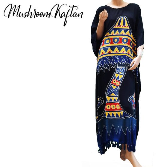 MUSHROOM Designer Hand Drawn Buttersoft Kaftan Plus Dress - Fits many sizes