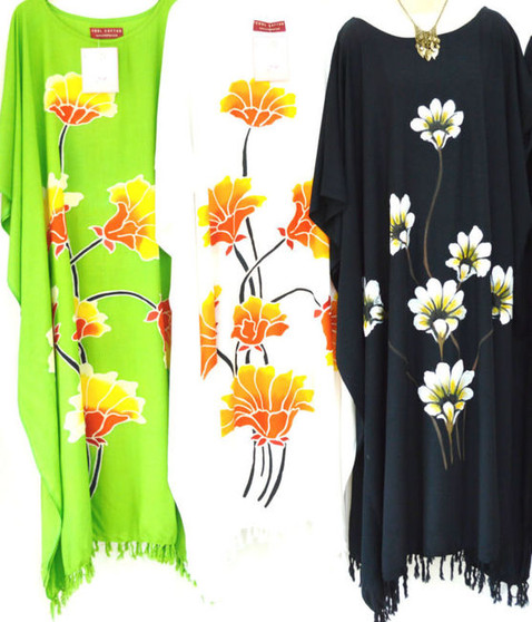 New LOTUS Buttersoft Handmade Floral Kaftan Dress in White, Black and  Green