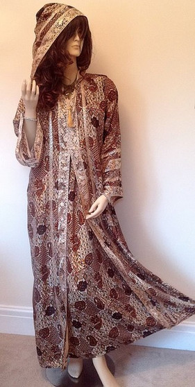 New Black Gold Hooded Long Silky Long Abaya Kaftan Dress S M L XL