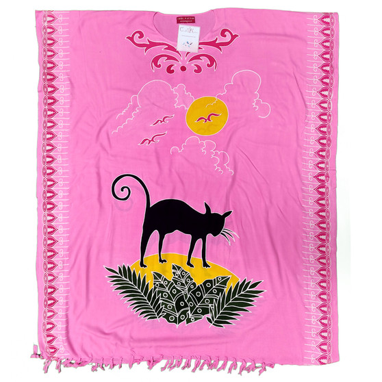 CAT Silhouette Long Kaftan Dress Beach Cover Up 100% Cotton - Freesize