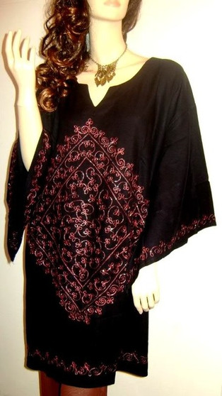 GLAM Black Blouse Tunic Kaftan Top 16 18 20 22 24 Freesize