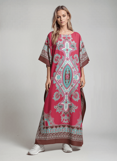 100% Cotton Long Kaftan BALI Beautiful Batik Kaftan Dress in Black Red or Blue Handmade Freesize