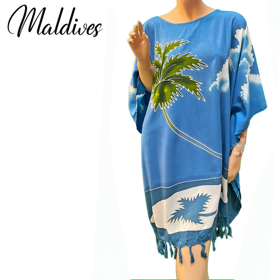 MALDIVES Hand Painted Coconut Island Kaftan Top - Freesize