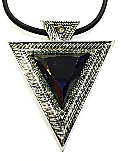 GEO Black Triangular Chunky Statement Geometric Pendant Chain Choker Necklace
