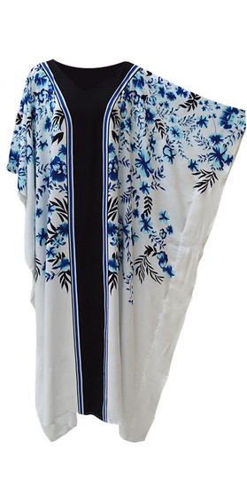  ARWEN White Blue Black Floral Kaftan Caftan Cool Soft Long Ladies Dress Plus Cover Up Beach