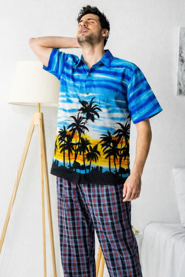 ANDAMAN Handmade 100% Cotton Batik Beach Top Hawaii Shirt Mens Short Sleeved