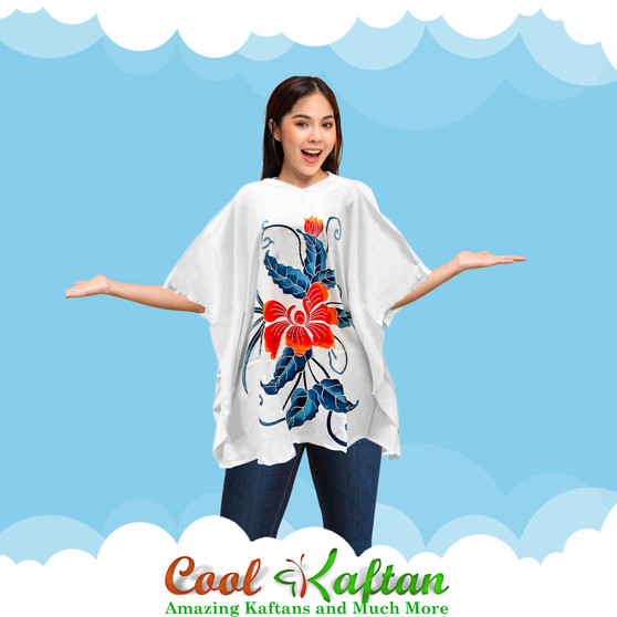 Poncho Orchid Floral T-Shirt Blouse Flowing Top Short Flower Ladies Womens Hand Made Luxury 