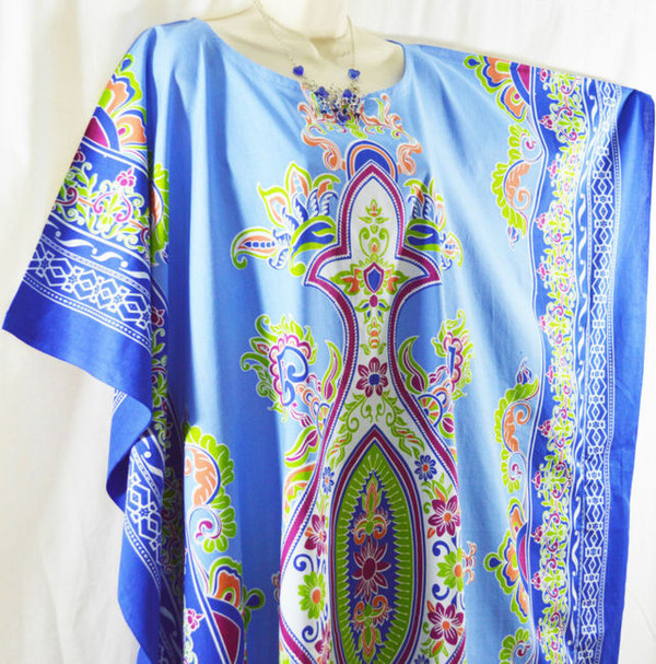 BALI Beautiful 100% Cotton Batik Kaftan Dress in Black, Red or Blue - Freesize