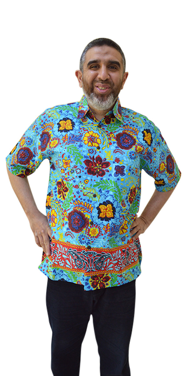 RAFFLESIA Designer Handmade Cotton Batik Top Hawaii Shirt Mens Short Sleeved Vacation Holiday Sports Designer