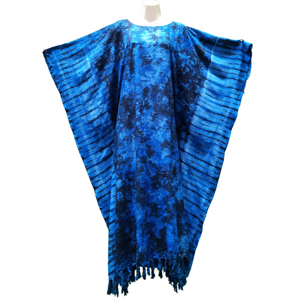 Chic Tye Dye Print Ladies Kaftan Long Ethnic Hand Made Vibrant Large Womens Cool Full Length Tassel Round Neck