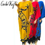 GECKO Hand Drawn Buttersoft Long Kaftan Plus Dress Blue Red Black - Freesize