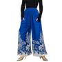 [Coolkaftan PALAZZO BLUE BATIK] Ladies Butter-soft  Rayon Wide Leg Elasticated Palazzo Trousers with 2 Pockets - Stretchable Waist