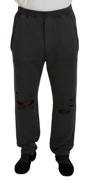 Dsquared² Dark Gray Cotton Men Casual Tattered Pants Dsquared² Dark Gray Cotton Men Casual Tattered Pants