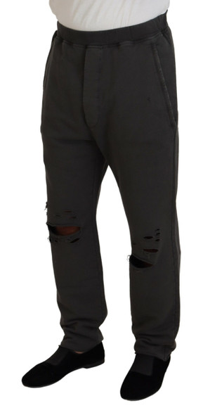Dsquared² Dark Gray Cotton Men Casual Tattered Pants Dsquared² Dark Gray Cotton Men Casual Tattered Pants