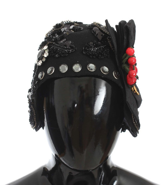 Black Crystal Gold Cherries Brooch Hat Black Crystal Gold Cherries Brooch Hat